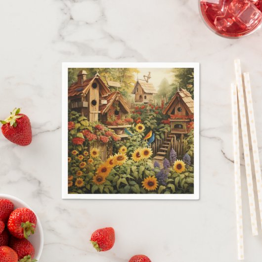 Zonnebloementuin 13 Vogelhuisjes Blauwe Vogels Servet (Insitu)