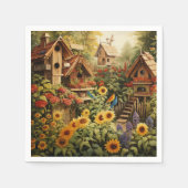 Zonnebloementuin 13 Vogelhuisjes Blauwe Vogels Servet (Voorkant)