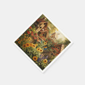 Zonnebloementuin 13 Vogelhuisjes Blauwe Vogels Servet (Hoek)