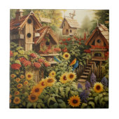 Zonnebloementuin 13 Vogelhuisjes Blauwe Vogels Tegeltje (Voorkant)