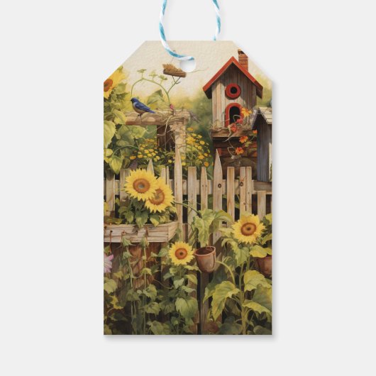 Zonnebloementuin 14 vogelhuisjes Blauwe vogels Cadeaulabel (Achterkant)