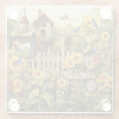 Zonnebloementuin 14 vogelhuisjes Blauwe vogels Glazen Onderzetter (Achterkant)