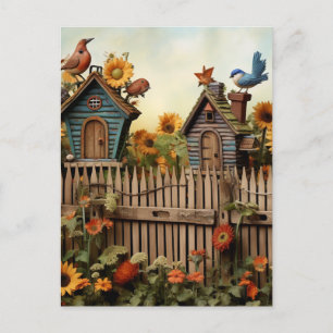 Zonnebloementuin 7 Vogelhuisjes Blauwe Vogels Briefkaart