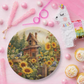 Zonnebloementuin 8 Vogelhuisjes Blauwe Vogels Papieren Bordje (Feest)