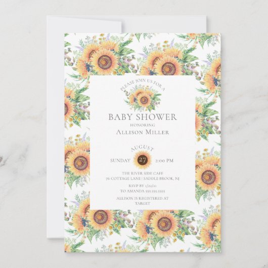Zonnebloementuin Bloemen Baby shower Uitnodiging (Voorkant)
