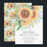 Zonnebloementuin Bloementuin Sweet Sixteen Party Kaart<br><div class="desc">Moderne en Trendy zoete zestien Uitnodiging met mooie waterverf zonnebloemen. Stijlvolle en lieflijke zestien feestjes.</div>