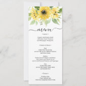 Zonnebloementuin Bruiloft Menu of Vrijgezellenfees Kaart (Voorkant)