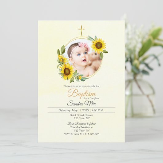 Zonnebloementuin Doop Uitnodiging (Staand voorkant)