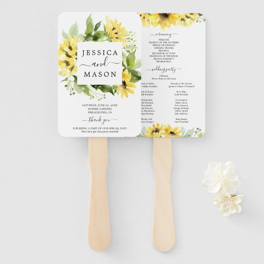 Zonnebloementuin Huwelijksventilator Programma Handwaaier (Voorkant en achterkant)