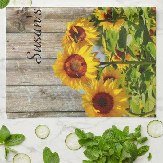 Zonnebloementuin met Monogram keukenhanddoek (Gevouwen)