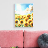 Zonnebloementuin - Sunflower Wall Art Canvas Afdruk (Insitu (Woonkamer))