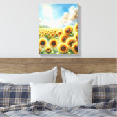 Zonnebloementuin - Sunflower Wall Art Canvas Afdruk (Insitu (Slaapkamer))