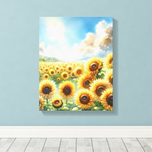 Zonnebloementuin - Sunflower Wall Art Canvas Afdruk (Insitu (Houten vloer))