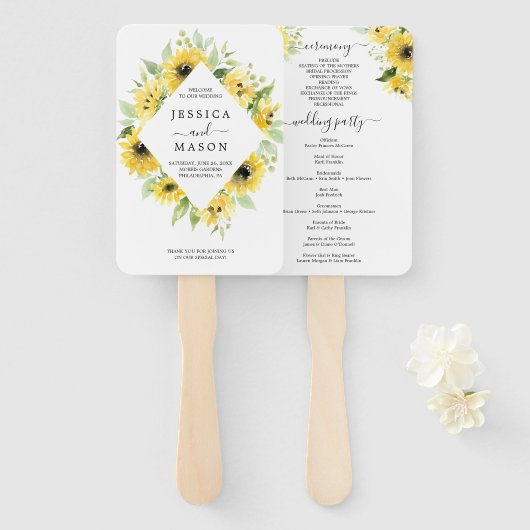 Zonnebloementuin Trouwprogramma Fan Handwaaier (Voorkant en achterkant)