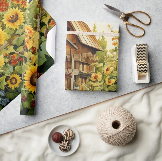 Zonnebloementuin Vogelhuisjes 1 Cadeaupapier (Crafts)