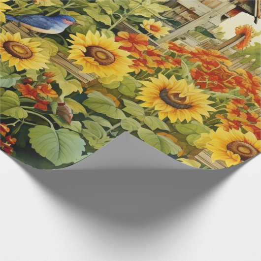 Zonnebloementuin Vogelhuisjes 1 Cadeaupapier (Hoek)