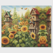 Zonnebloementuin Vogelhuisjes Cadeaupapier (Vlak)