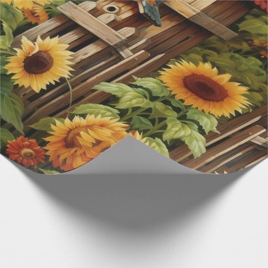 Zonnebloementuin Vogelhuisjes Cadeaupapier (Hoek)