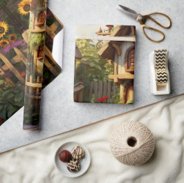 Zonnebloementuin Vogelhuisjes Cadeaupapier