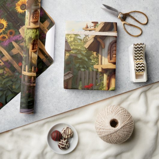 Zonnebloementuin Vogelhuisjes Cadeaupapier (Crafts)