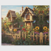 Zonnebloementuin Vogelhuisjes Cadeaupapier (Vlak)