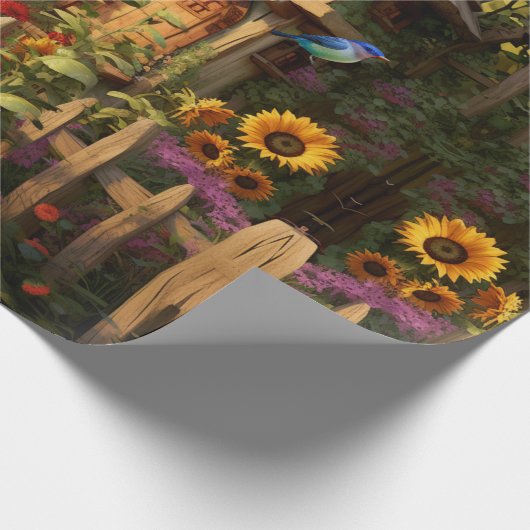 Zonnebloementuin Vogelhuisjes Cadeaupapier (Hoek)