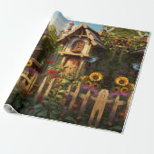 Zonnebloementuin Vogelhuisjes Cadeaupapier (Uitgerold)