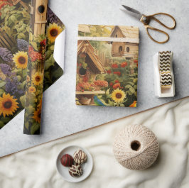 Zonnebloementuin Vogelhuisjes Cadeaupapier