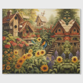 Zonnebloementuin Vogelhuisjes Cadeaupapier (Vlak)