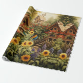 Zonnebloementuin Vogelhuisjes Cadeaupapier (Uitgerold)