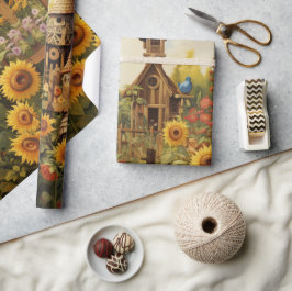 Zonnebloementuin Vogelhuisjes Cadeaupapier