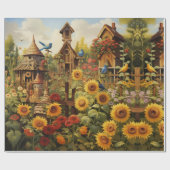 Zonnebloementuin Vogelhuisjes Cadeaupapier (Vlak)