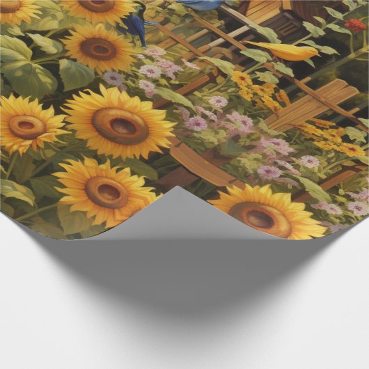 Zonnebloementuin Vogelhuisjes Cadeaupapier (Hoek)