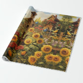 Zonnebloementuin Vogelhuisjes Cadeaupapier (Uitgerold)