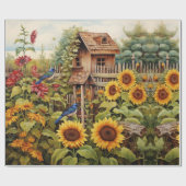 Zonnebloementuin Vogelhuisjes Cadeaupapier (Vlak)