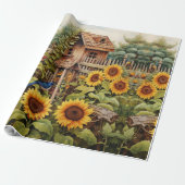 Zonnebloementuin Vogelhuisjes Cadeaupapier (Uitgerold)