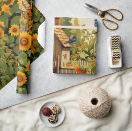 Zonnebloementuin Vogelhuisjes Cadeaupapier