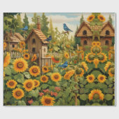 Zonnebloementuin Vogelhuisjes Cadeaupapier (Vlak)