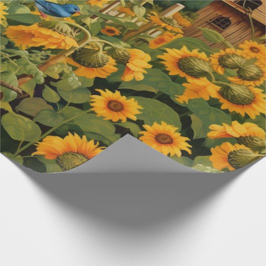 Zonnebloementuin Vogelhuisjes Cadeaupapier (Hoek)