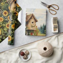 Zonnebloementuin Vogelhuisjes Cadeaupapier