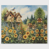 Zonnebloementuin Vogelhuisjes Cadeaupapier (Vlak)