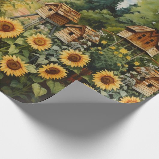 Zonnebloementuin Vogelhuisjes Cadeaupapier (Hoek)