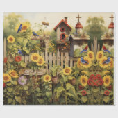 Zonnebloementuin Vogelhuisjes Cadeaupapier (Vlak)