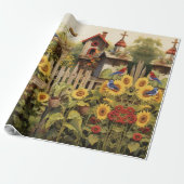 Zonnebloementuin Vogelhuisjes Cadeaupapier (Uitgerold)