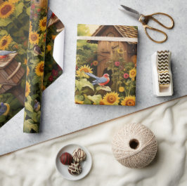 Zonnebloementuin Vogelhuisjes Cadeaupapier