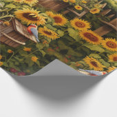 Zonnebloementuin Vogelhuisjes Cadeaupapier (Hoek)