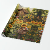 Zonnebloementuin Vogelhuisjes Cadeaupapier (Uitgerold)