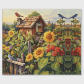 Zonnebloementuin Vogelhuisjes Cadeaupapier (Vlak)