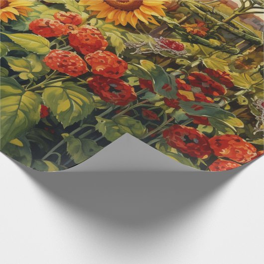 Zonnebloementuin Vogelhuisjes Cadeaupapier (Hoek)