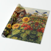 Zonnebloementuin Vogelhuisjes Cadeaupapier (Uitgerold)